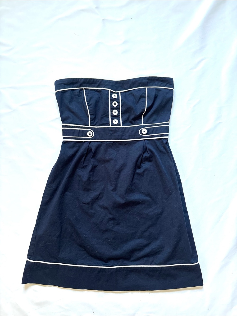 Strapless Navy Mini Dress with White Piping Nautical New England Vibes